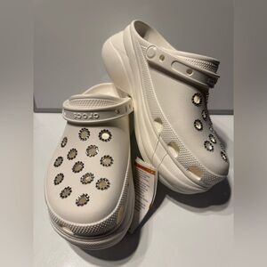 CROCS BAE EMBELLISHED ACCENTS DESIGN WHITE CLOG SANDALS WOMEN US SZ 8
